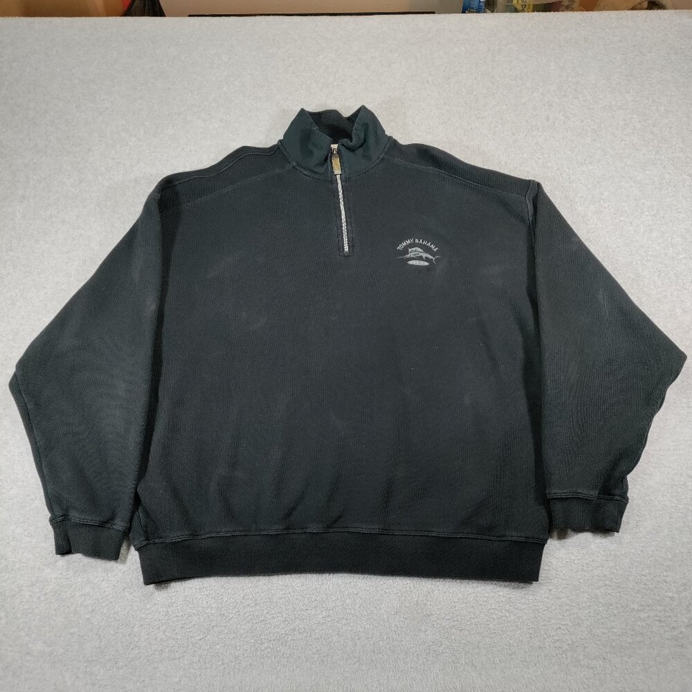 Tommy Bahama Sweater Mens XXL Relax 1/4 Zip Pullover Cotton *Discoloration